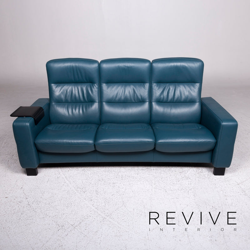 Stressless Leder Sofa Blau Petrol Dreisitzer Funktion Couch 