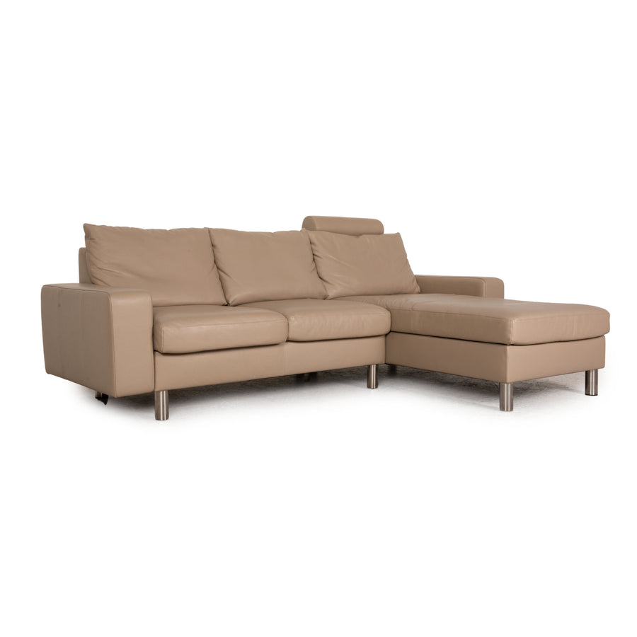 Stressless E 200 Leder Ecksofa Beige Greige Sofa Couch Recamiere rechts