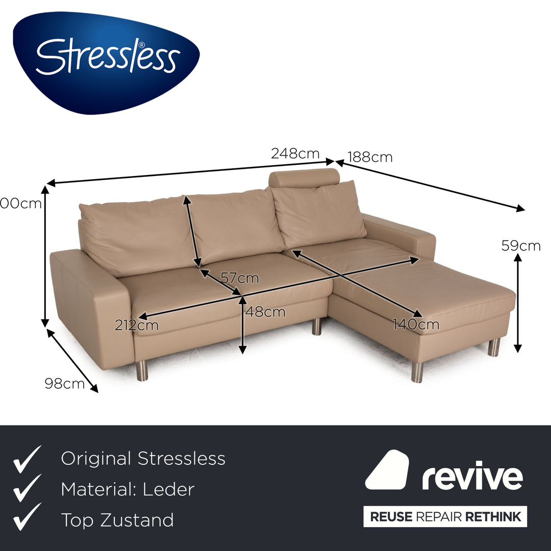 Stressless E 200 Leder Ecksofa Beige Greige Sofa Couch Recamiere rechts