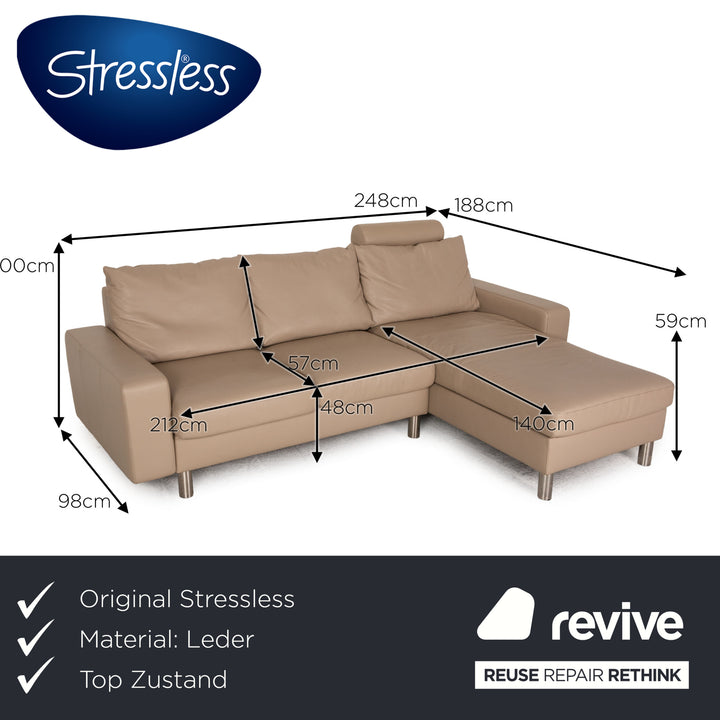 Stressless E 200 Leder Ecksofa Beige Greige Sofa Couch Recamiere rechts