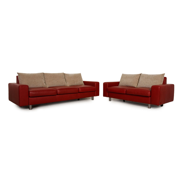 Stressless E600 Leder Sofa Garnitur Rot Zweisitzer Dreisitzer