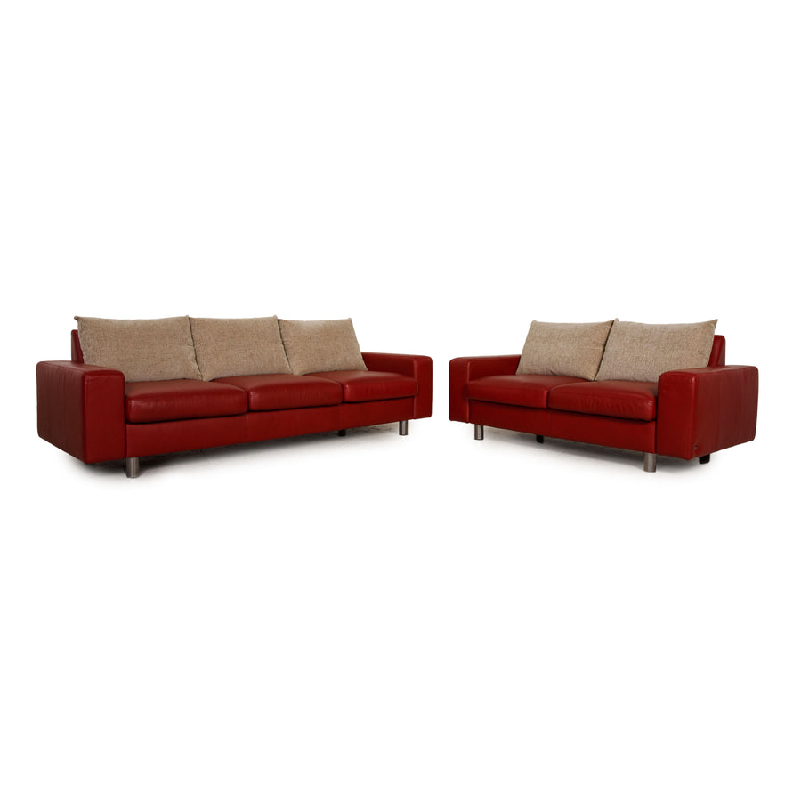 Stressless E600 Leder Sofa Garnitur Rot Zweisitzer Dreisitzer