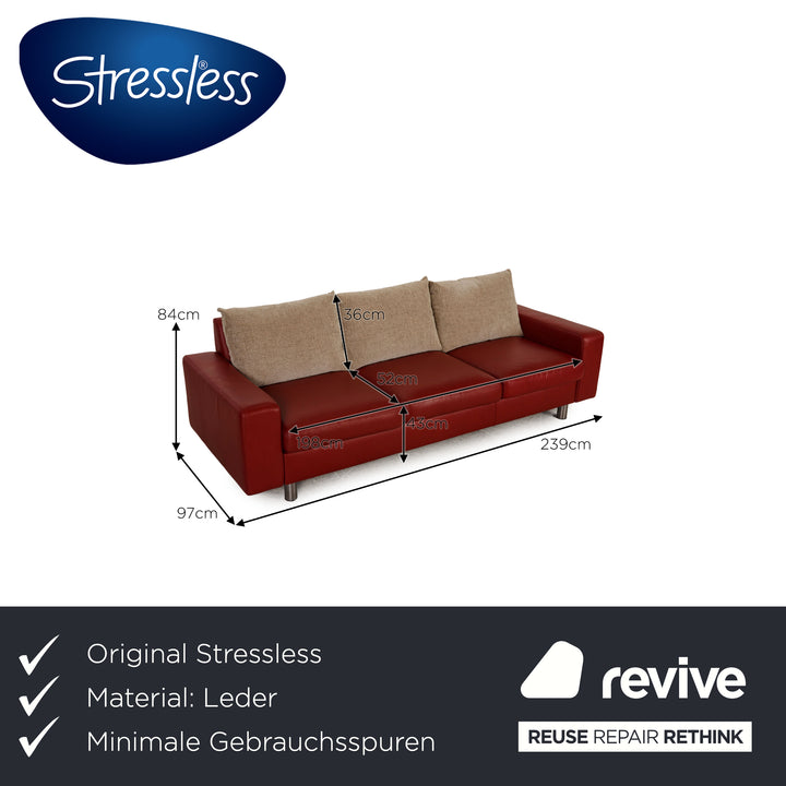 Stressless E600 Leder Sofa Rot Dreisitzer Couch