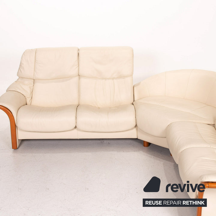Stressless Eldorado Leather Corner Sofa Cream Relaxation Sofa Function Couch #14565