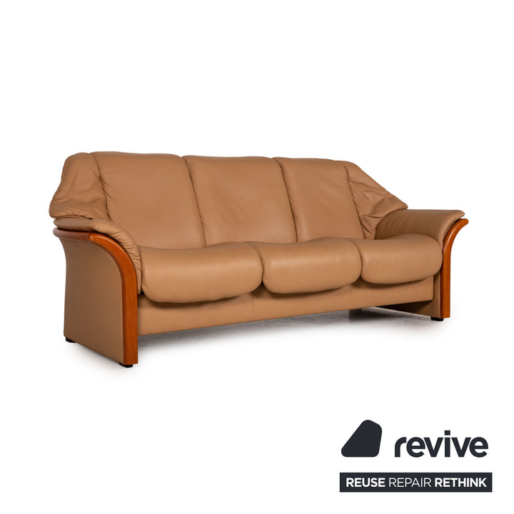 Stressless Eldorado Leather Sofa Beige Three Seater Couch