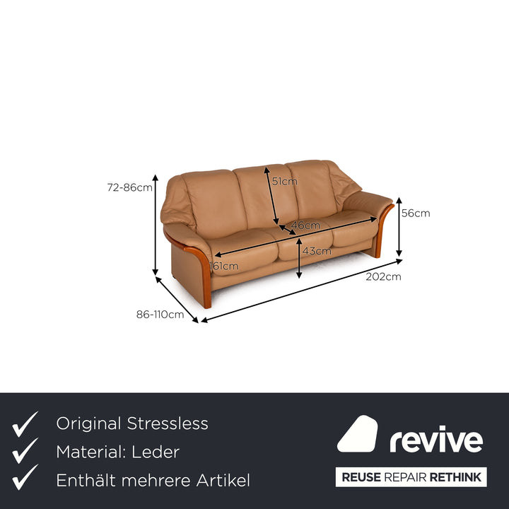 Stressless Eldorado Leder Sofa Beige Dreisitzer Couch