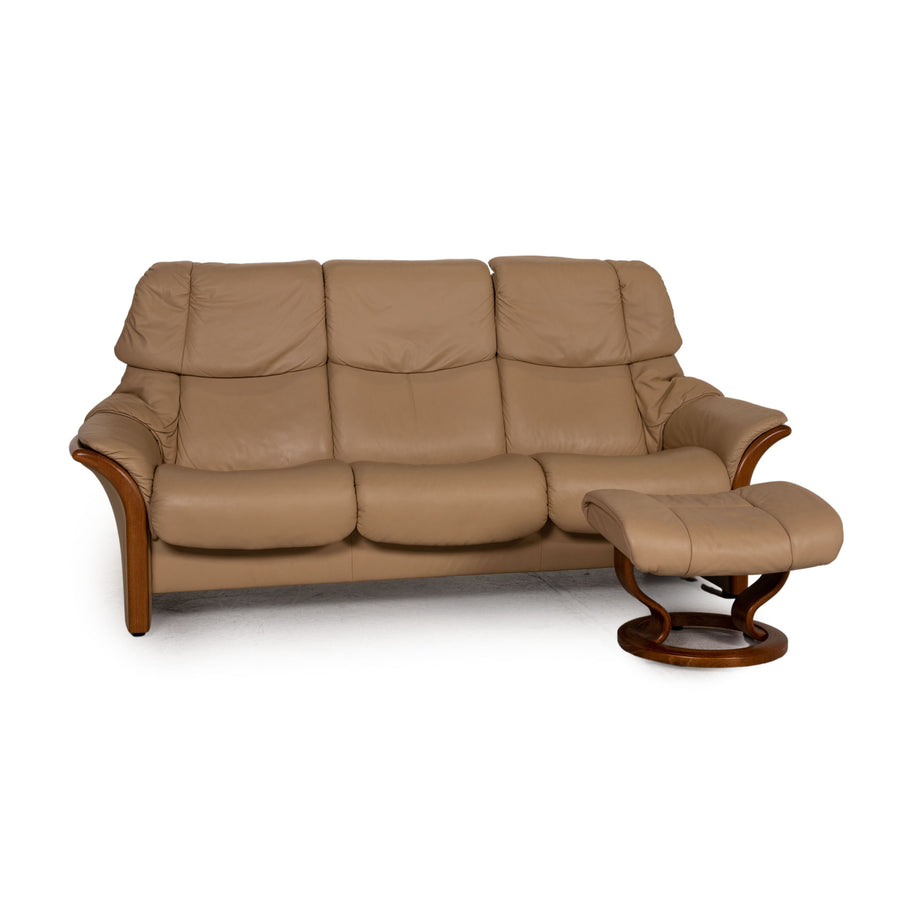Stressless Eldorado Leder Sofa Garnitur Beige Dreisitzer Hocker Couch