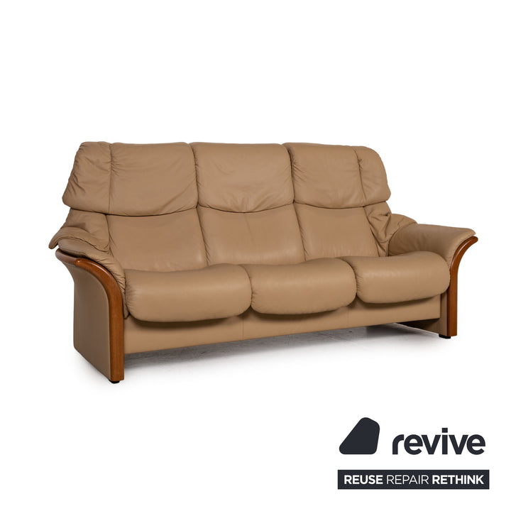 Stressless Eldorado Leder Sofa Garnitur Beige Dreisitzer Hocker Couch