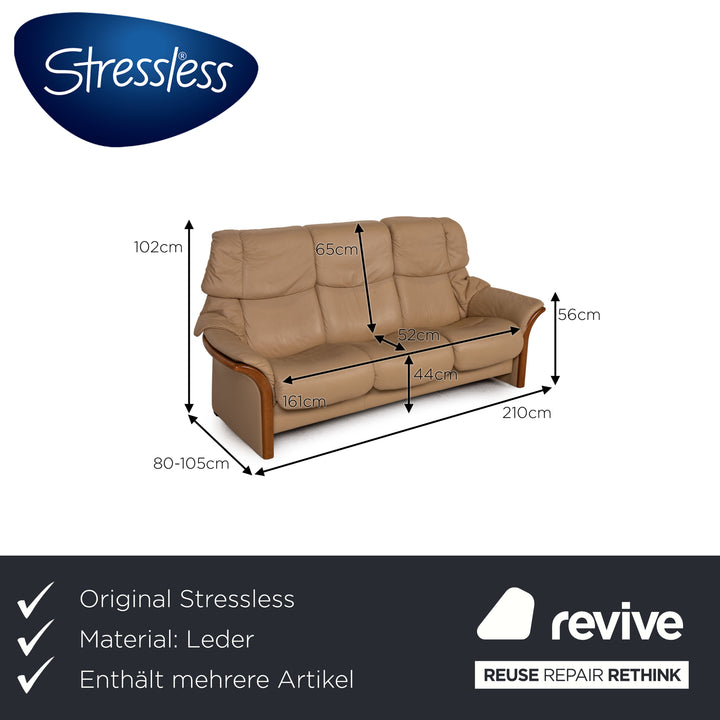 Stressless Eldorado Leder Sofa Garnitur Beige Dreisitzer Hocker Couch