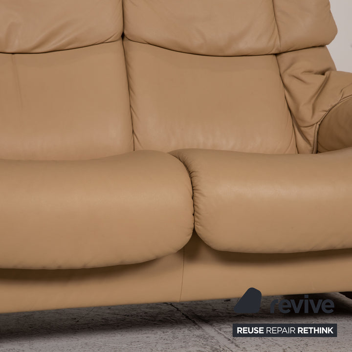 Stressless Eldorado Leder Sofa Garnitur Beige Dreisitzer Hocker Couch