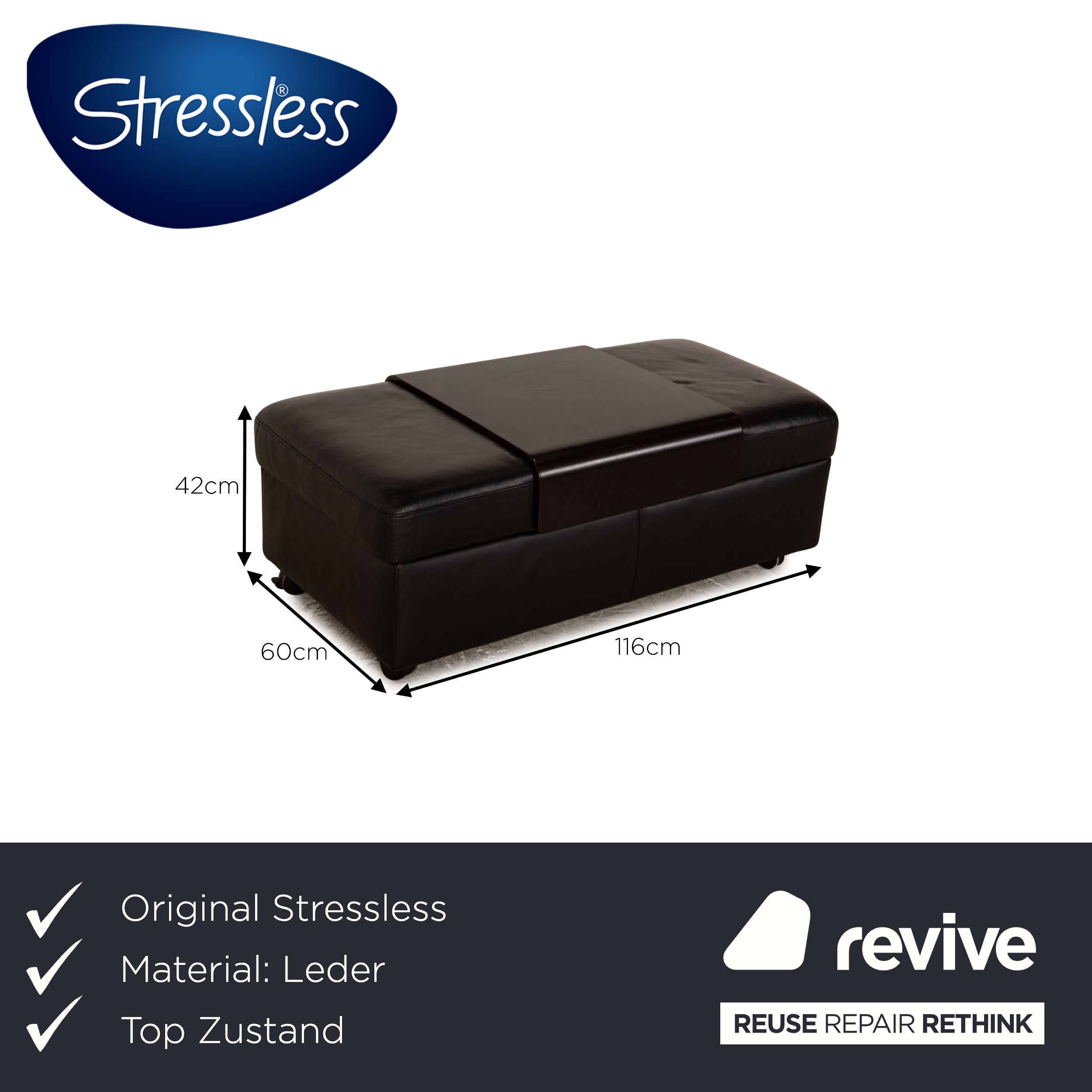 Stressless Leder Hocker Schwarz manuelle Funktion