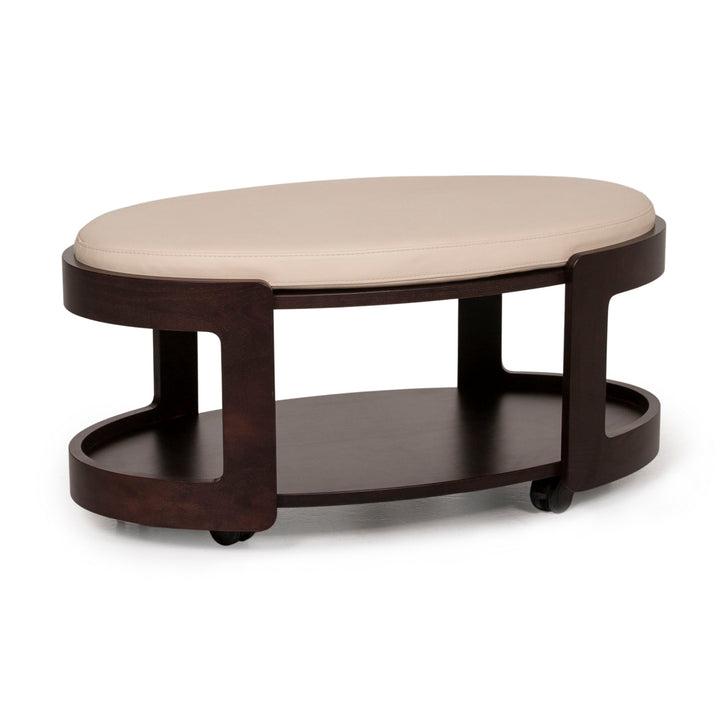 Stressless Leather Wood Coffee Table Dark Brown Cream Table Stool