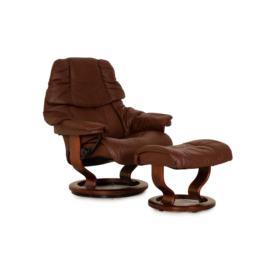 Stressless Reno leather armchair brown size S incl. footstool