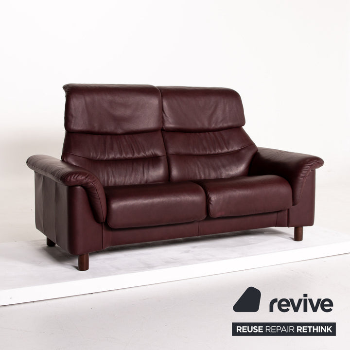 Stressless Leather Sofa Dark Red Auburn Two Seater Function Couch #13839
