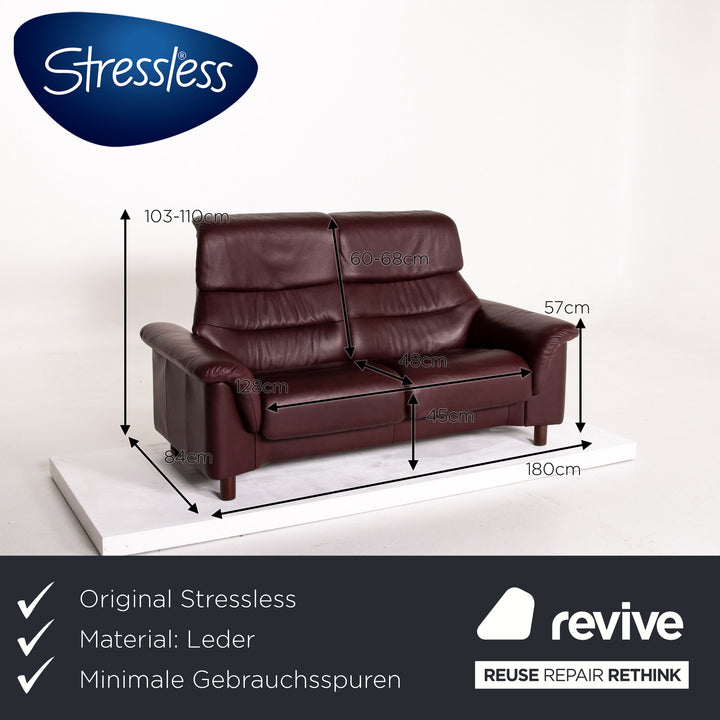 Stressless Leather Sofa Dark Red Auburn Two Seater Function Couch #13839