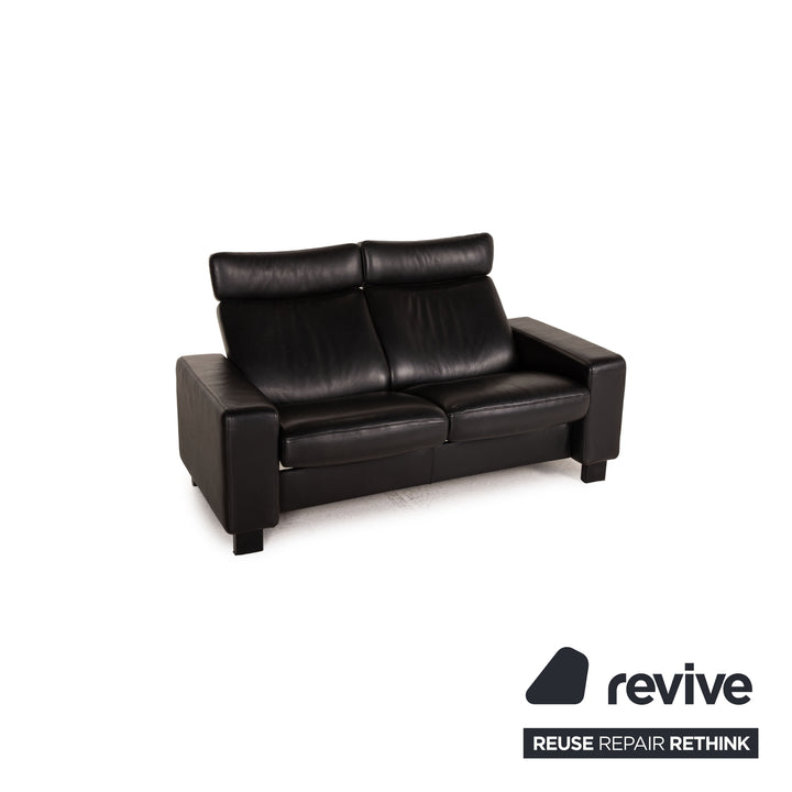 Stressless leather sofa set black 1x three-seater 1x two-seater couch