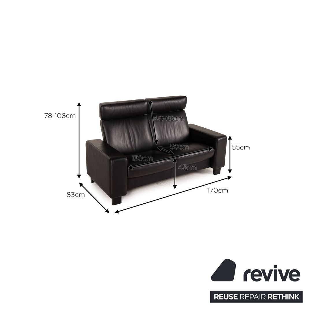 Stressless leather sofa set black 1x three-seater 1x two-seater couch