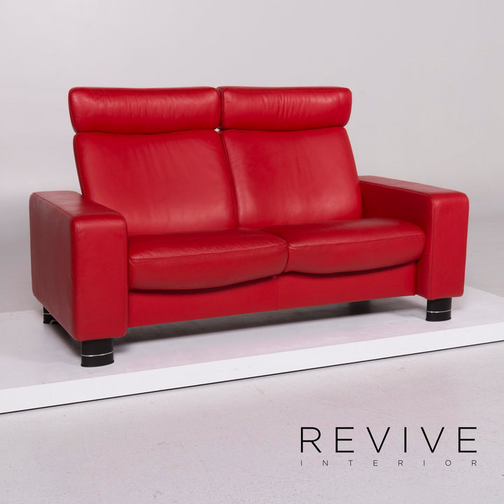Stressless Leder Sofa Garnitur Rot Dreisitzer Zweisitzer Hocker #11657