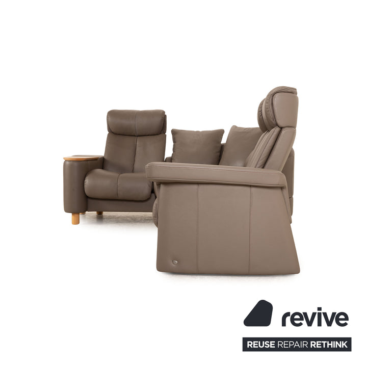 Stressless Legend Leder Sofa Garnitur Grau Ecksofa Hocker manuelle Funktion