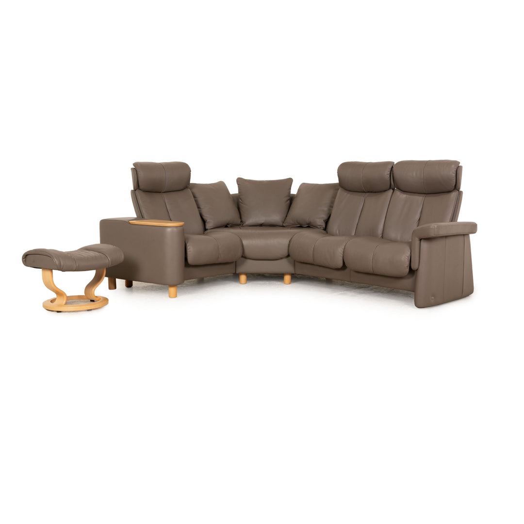 Stressless Legend Leder Sofa Garnitur Grau Ecksofa Hocker manuelle Funktion