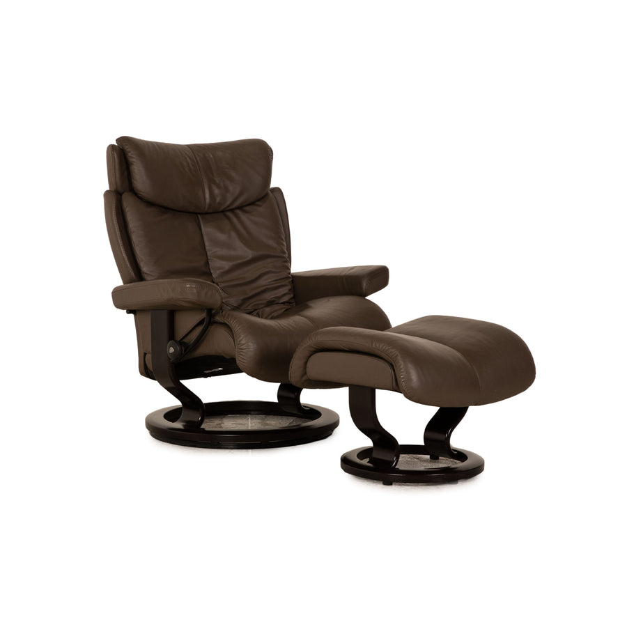 Stressless Magic leather armchair brown size L incl. stool