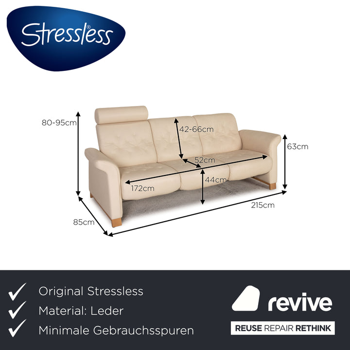 Stressless Metropolitan Leather Sofa Cream Three Seater Couch Function Recliner