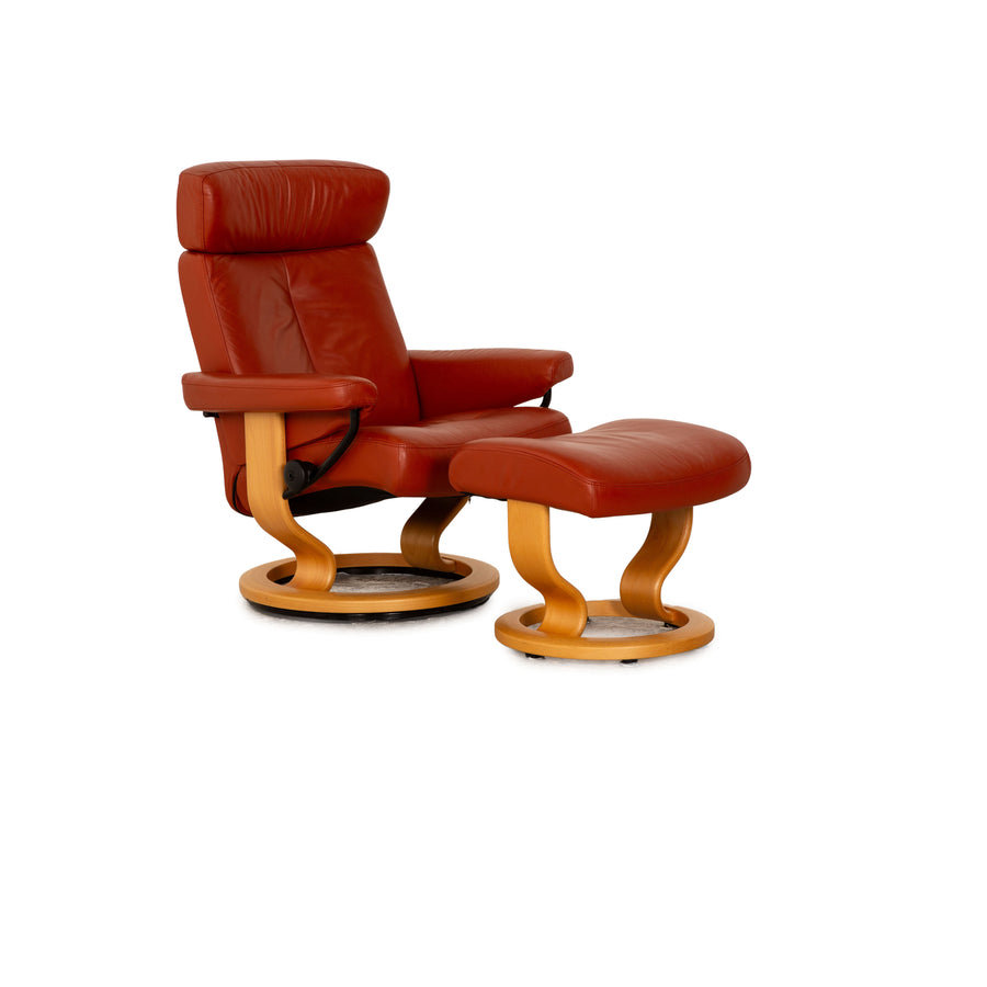 Stressless Orion Leder Sessel Rot Orange inkl. Hocker manuelle Funktion Größe M