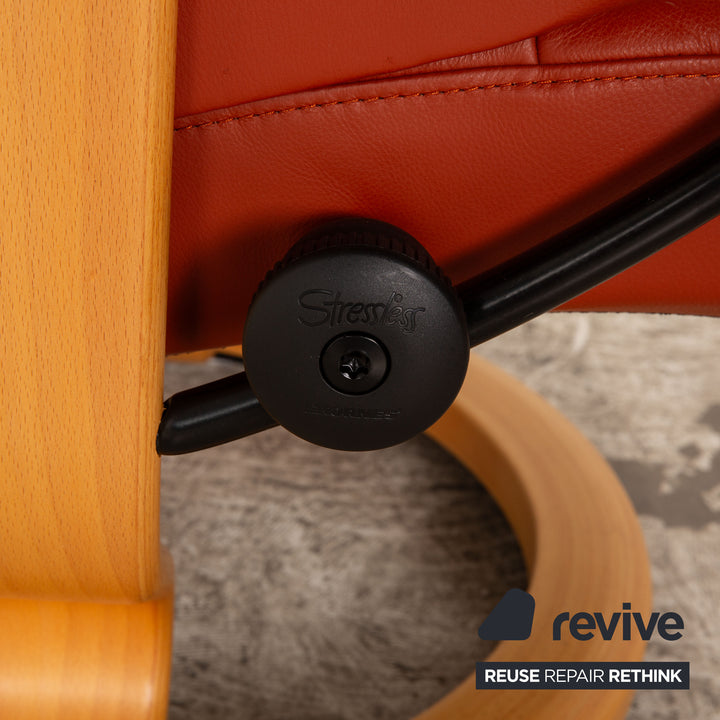 Stressless Orion Leder Sessel Rot Orange inkl. Hocker manuelle Funktion Größe M