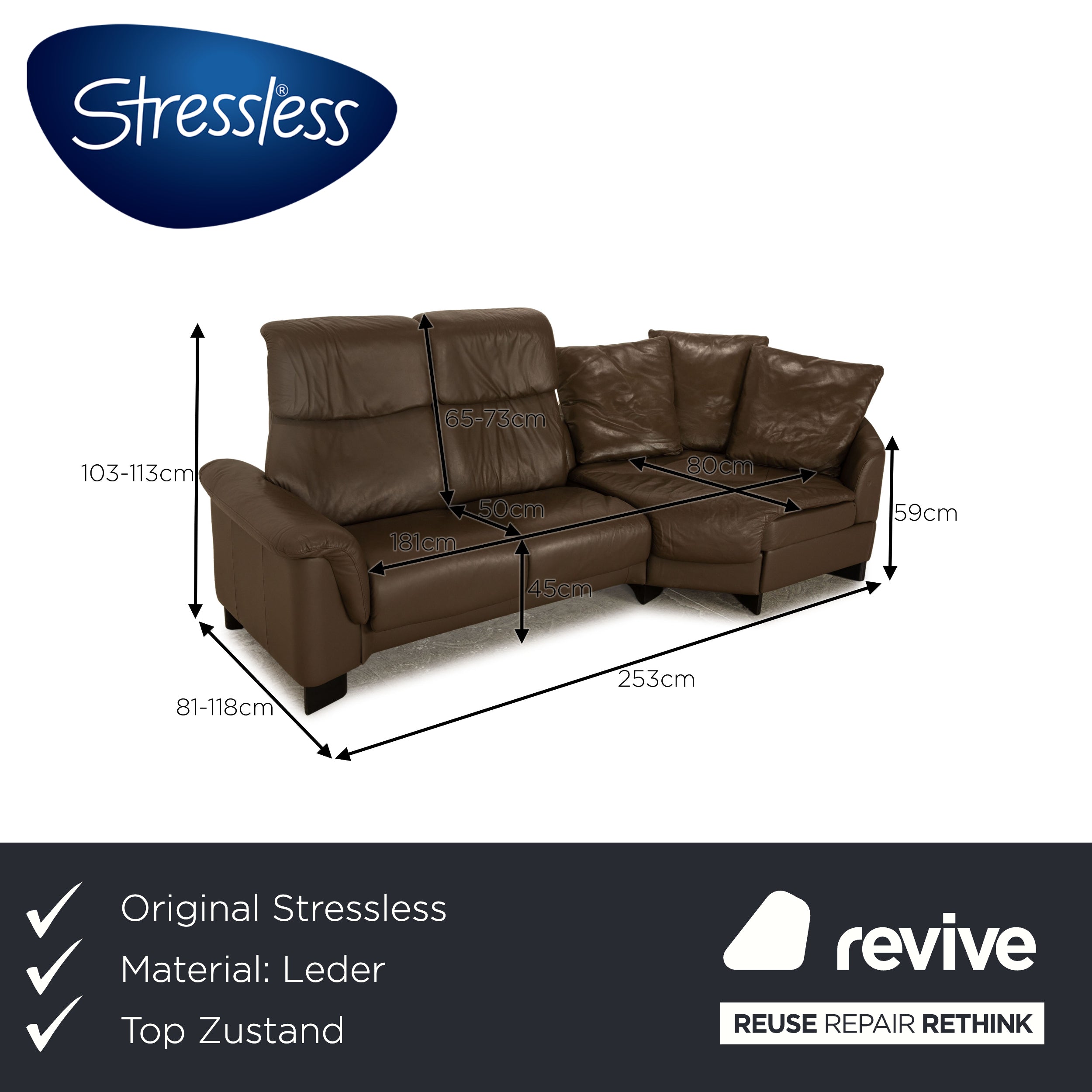 Stressless Paradise Leather Sofa Brown Taupe Three Seater