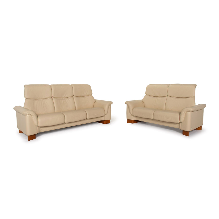 Stressless Paradise Leder Sofa Garnitur Creme Dreisitzer Zweisitzer Relaxfunktion #14726