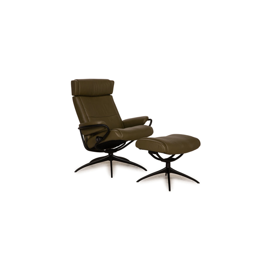 Stressless Paris Leder Sessel Dunkelgrün Funktion Relaxfunktion inkl. Hocker