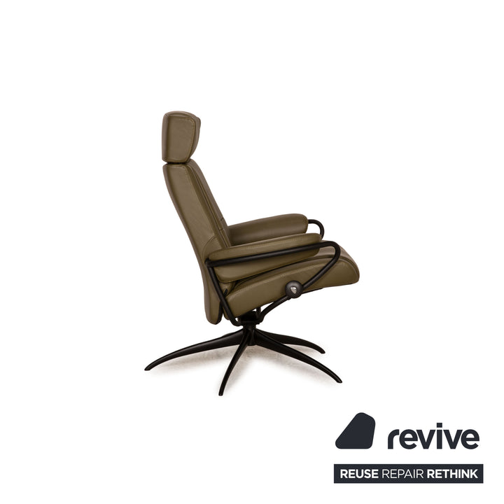 Stressless Paris Leder Sessel Dunkelgrün Funktion Relaxfunktion inkl. Hocker