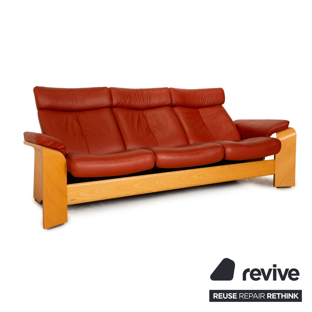Stressless Pegasus Leder Dreisitzer Rot Orange Sofa Couch manuelle Funktion