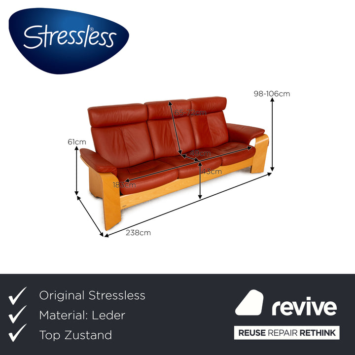 Stressless Pegasus Leder Dreisitzer Rot Orange Sofa Couch manuelle Funktion