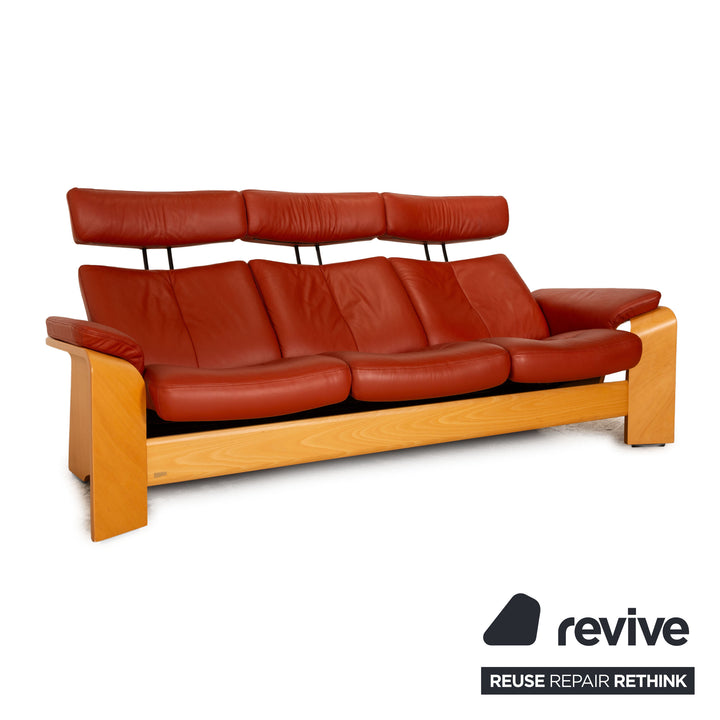 Stressless Pegasus Leder Dreisitzer Rot Orange Sofa Couch manuelle Funktion