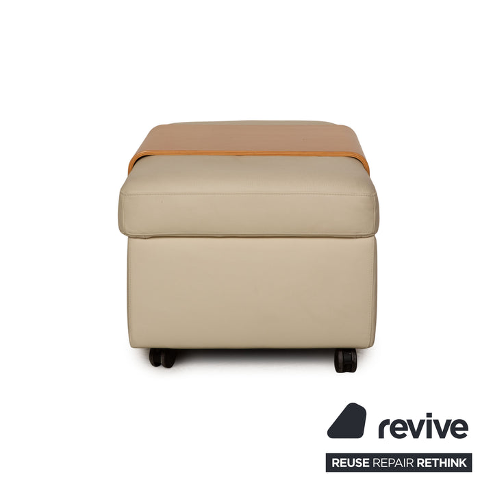 Stressless Pegasus Leather Lounge Chair Set Cream Stool Table Size L