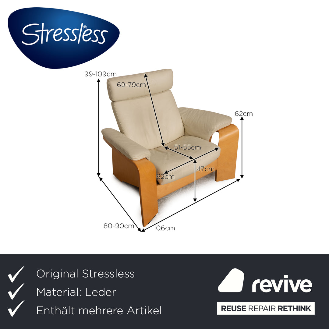 Stressless Pegasus Leather Lounge Chair Set Cream Stool Table Size L