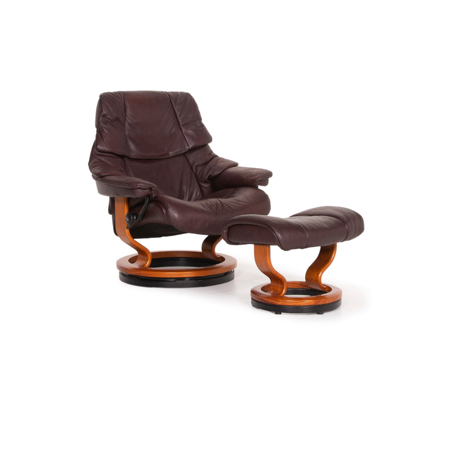 Stressless Reno Leder Sessel Aubergine Größe L inkl. Hocker #15096