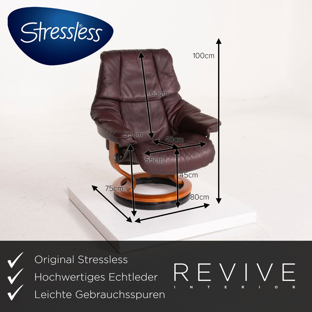 Stressless Reno Leder Sessel Aubergine Größe M inkl. Hocker Relaxfunktion #15097
