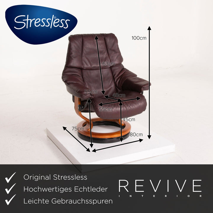 Stressless Reno Leder Sessel Aubergine Größe M inkl. Hocker Relaxfunktion #15097
