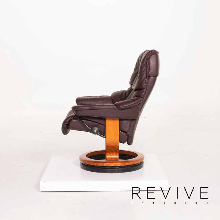 Stressless Reno Leder Sessel Aubergine Größe M inkl. Hocker Relaxfunktion #15097