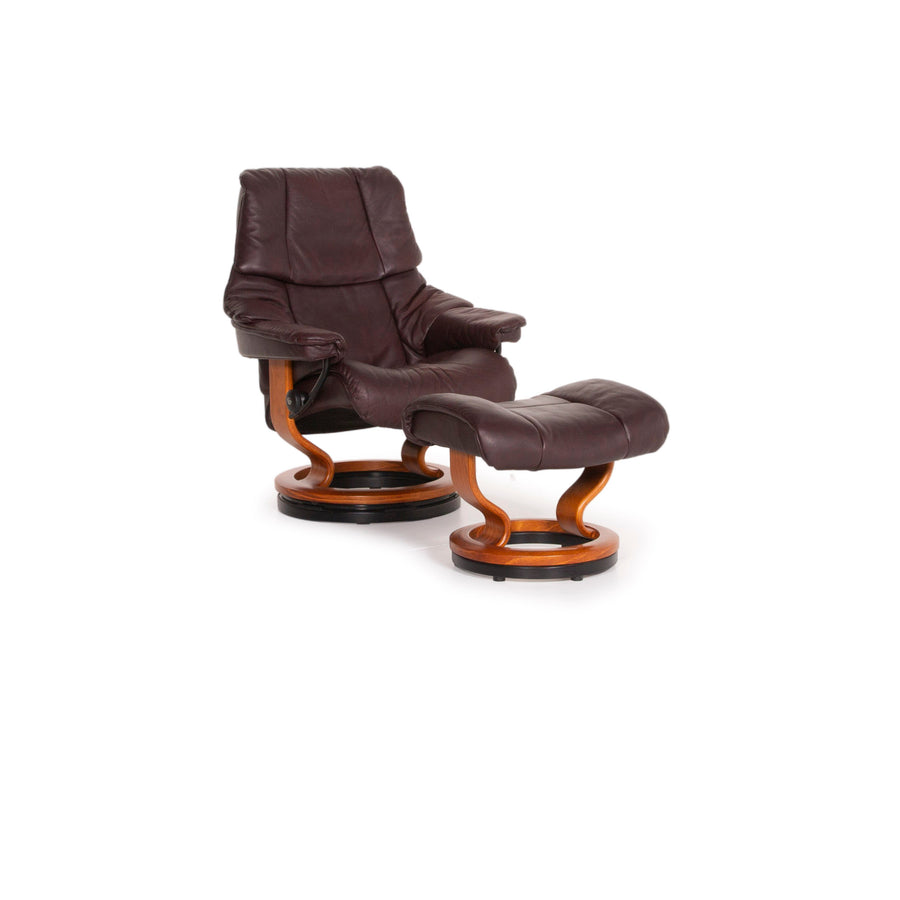 Stressless Reno Leder Sessel Aubergine Größe M inkl. Hocker Relaxfunktion #15097