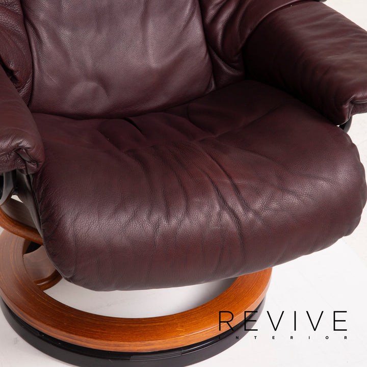 Stressless Reno Leder Sessel Aubergine Größe M inkl. Hocker Relaxfunktion #15097