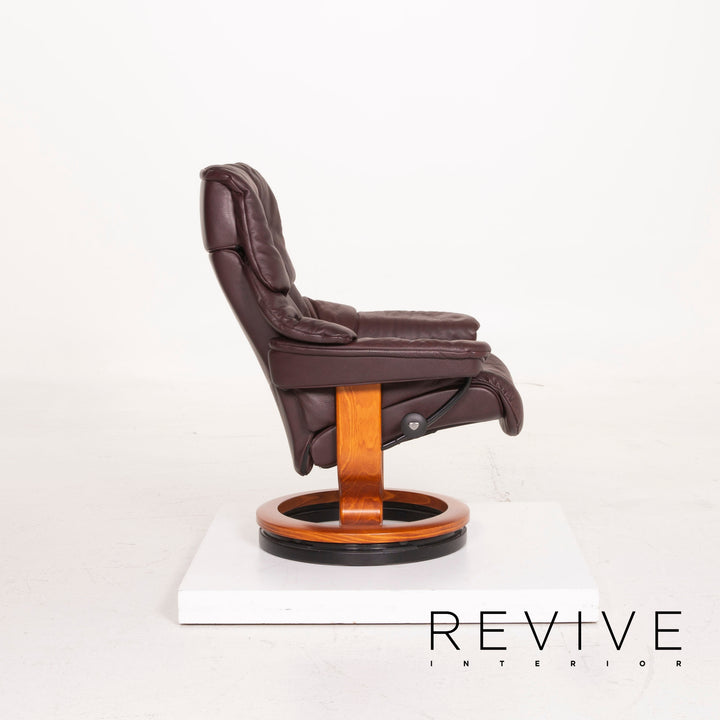 Stressless Reno Leder Sessel Aubergine Größe M inkl. Hocker Relaxfunktion #15097