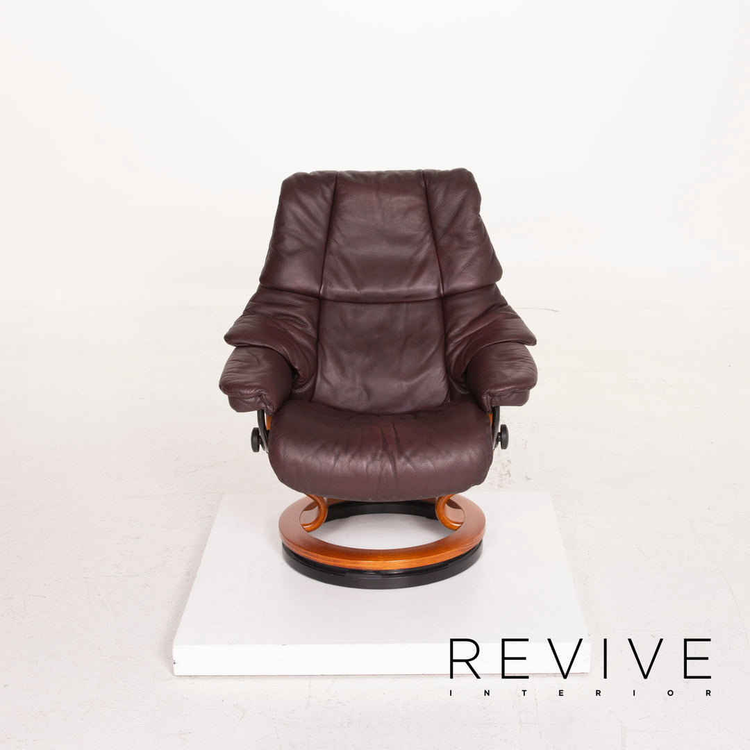 Stressless Reno Leder Sessel Aubergine Größe M inkl. Hocker Relaxfunktion #15097