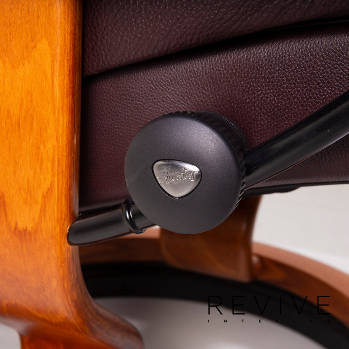 Stressless Reno Leder Sessel Aubergine Größe M inkl. Hocker Relaxfunktion #15097