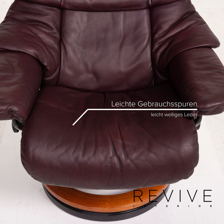 Stressless Reno Leder Sessel Aubergine Größe M inkl. Hocker Relaxfunktion #15097