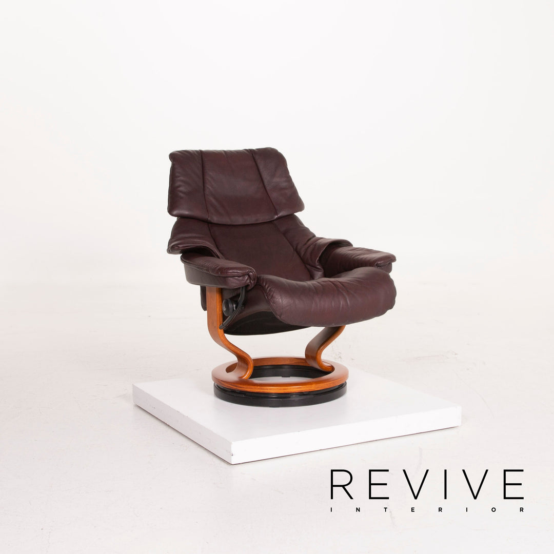 Stressless Reno Leder Sessel Aubergine Größe M inkl. Hocker Relaxfunktion #15097