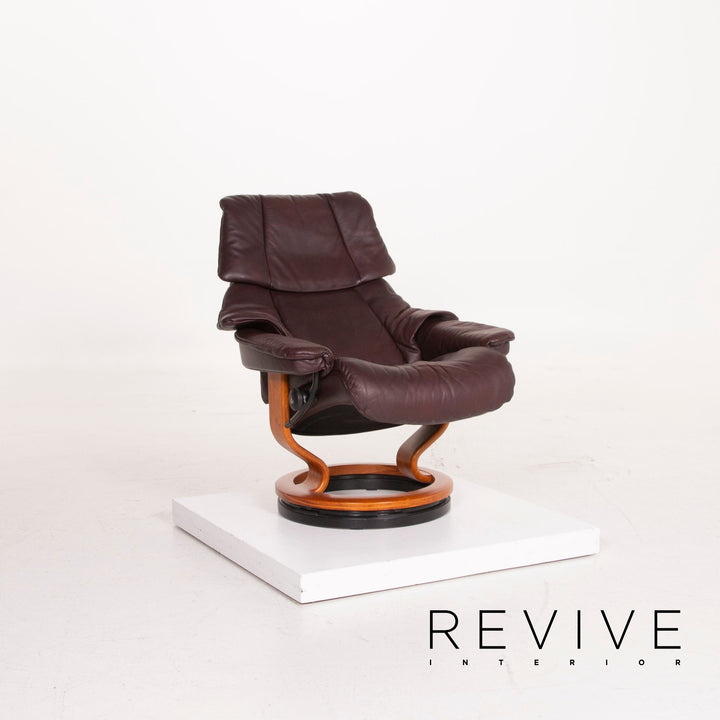 Stressless Reno Leder Sessel Aubergine Größe M inkl. Hocker Relaxfunktion #15097