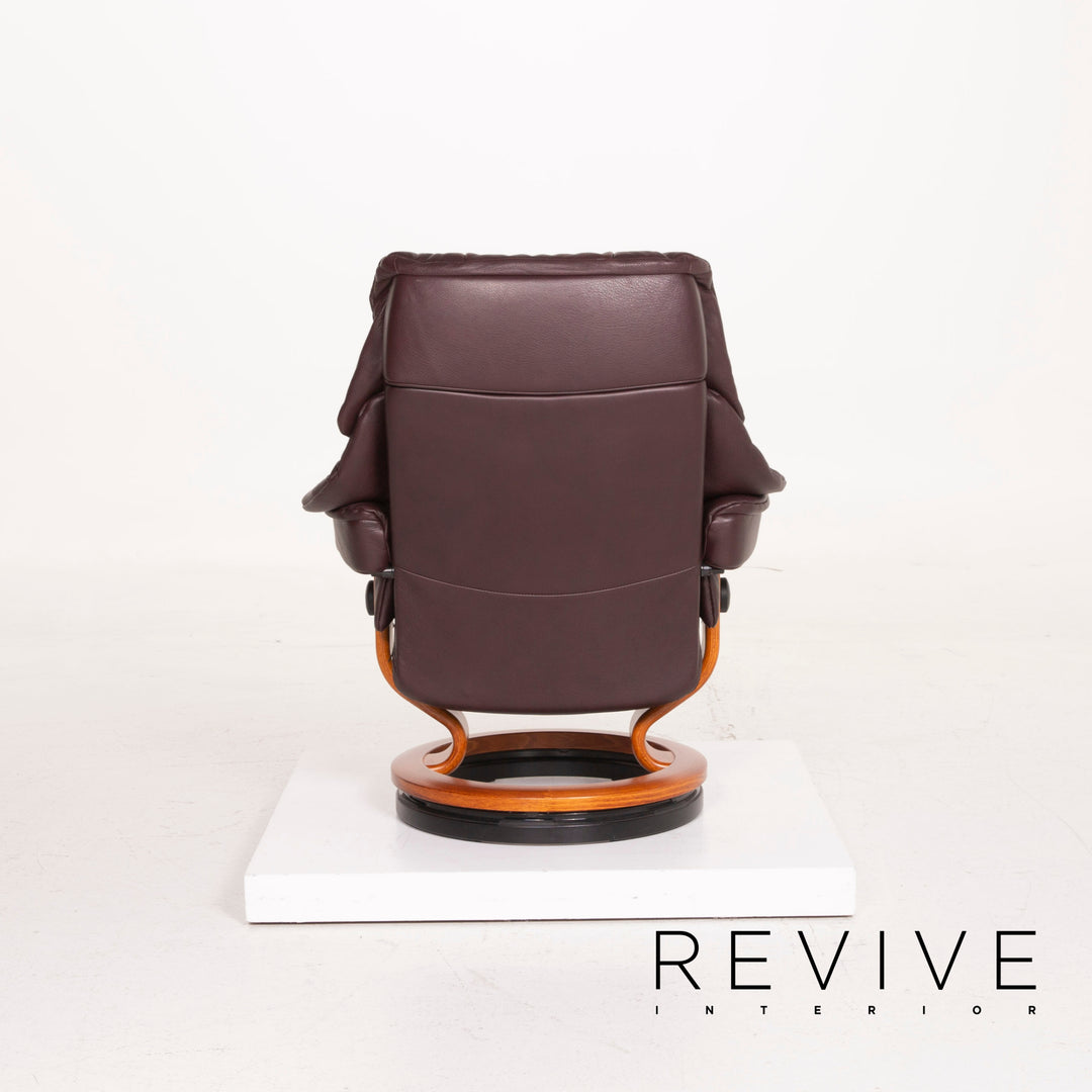 Stressless Reno Leder Sessel Aubergine Größe M inkl. Hocker Relaxfunktion #15097